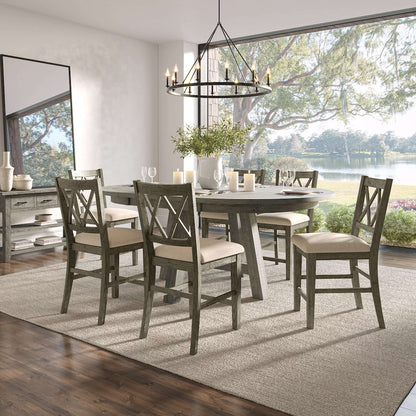 Jofran - Telluride Contemporary Rustic Farmhouse Seven Piece Counter Height Dining Table Set with Cross Back Stools, Driftwood Grey - 2231-54C-7UXB view 6