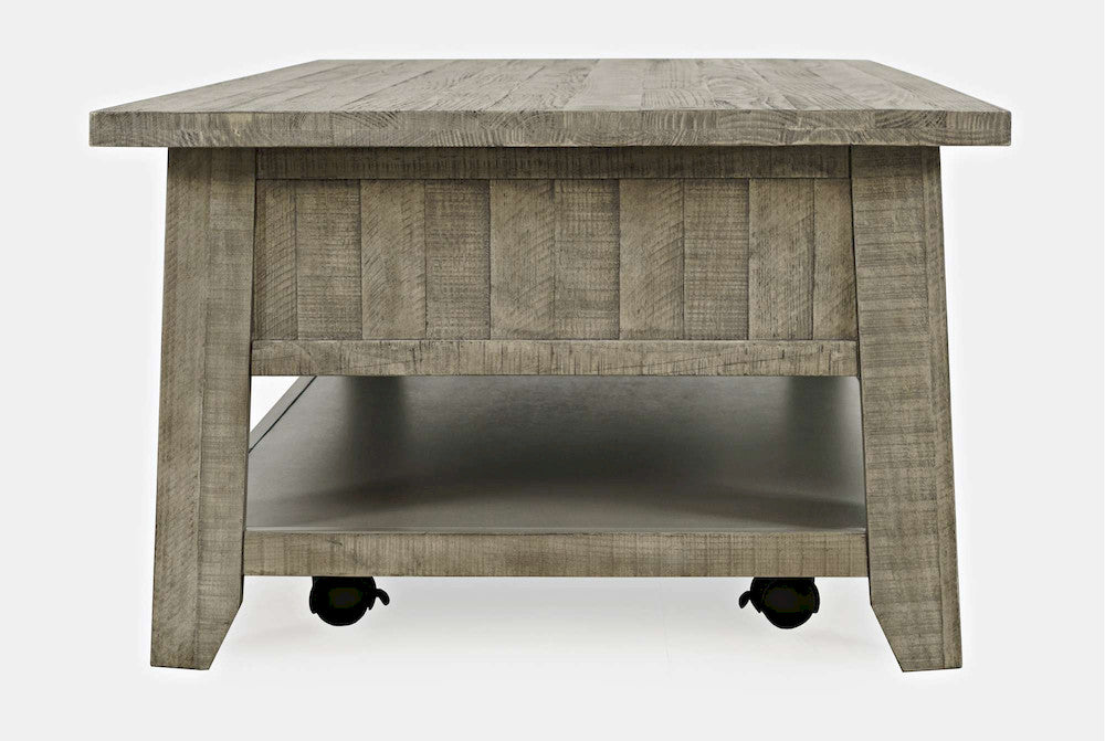 Jofran - Telluride Rustic Distressed Acacia 50in Coffee Table with Caster Wheels and Pull-Through Drawers, Driftwood Grey - 2230-11 view 3