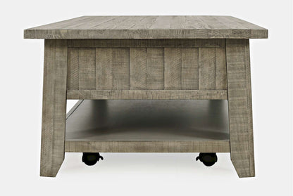 Jofran - Telluride Rustic Distressed Acacia 50in Coffee Table with Caster Wheels and Pull-Through Drawers, Driftwood Grey - 2230-11 view 3