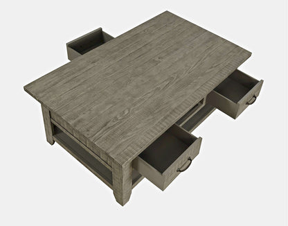 Jofran - Telluride Rustic Distressed Acacia 50in Coffee Table with Caster Wheels and Pull-Through Drawers, Driftwood Grey - 2230-11 view 9