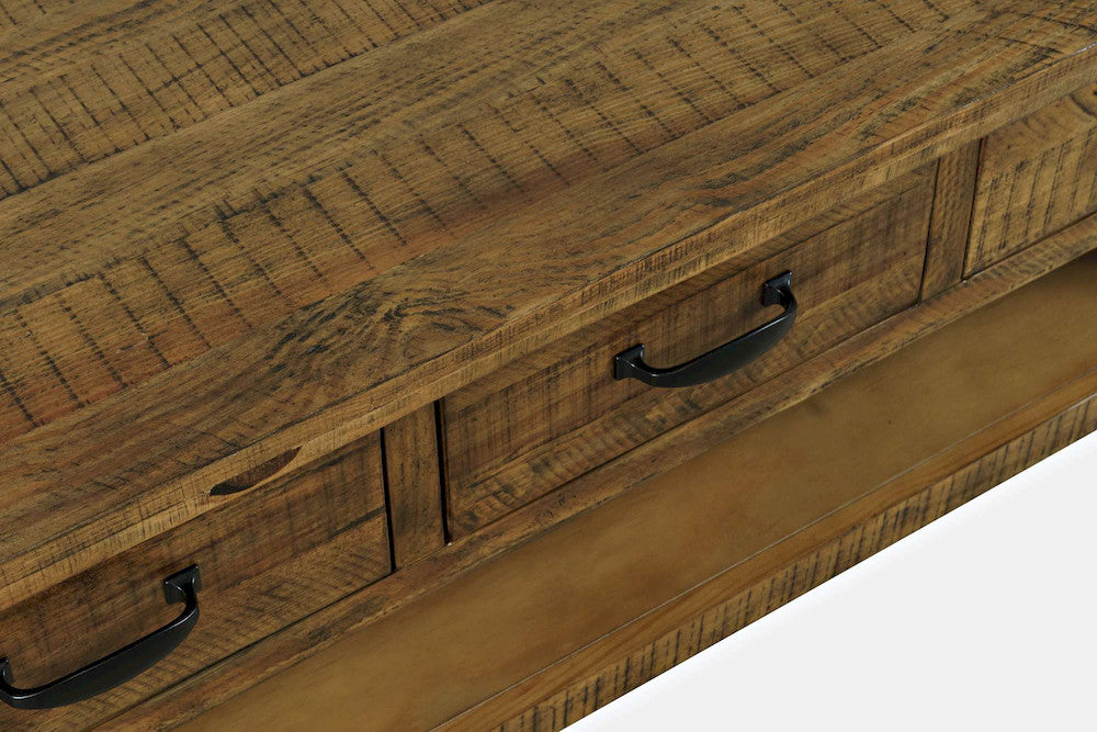 Jofran - Telluride Rustic Distressed Acacia 50in Coffee Table with Caster Wheels and Pull-Through Drawers, Gold - 1800-11 view 7