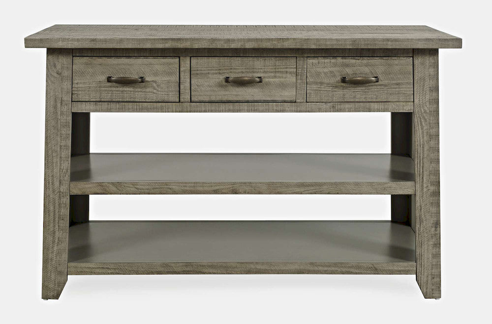 Jofran - Telluride Rustic Distressed Acacia 50in Sofa Table with Drawers and Two Shelves, Driftwood Grey - 2230-14 view 1