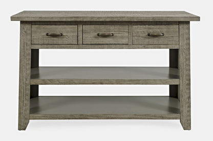 Jofran - Telluride Rustic Distressed Acacia 50in Sofa Table with Drawers and Two Shelves, Driftwood Grey - 2230-14 view 1