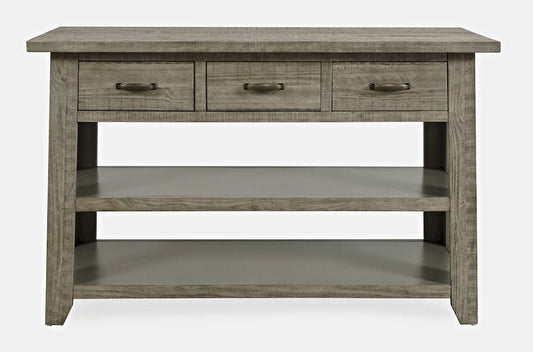 Jofran - Telluride Rustic Distressed Acacia 50in Sofa Table with Drawers and Two Shelves, Driftwood Grey - 2230-14 view 1