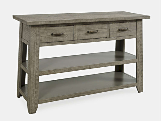 Jofran - Telluride Rustic Distressed Acacia 50in Sofa Table with Drawers and Two Shelves, Driftwood Grey - 2230-14 view 2