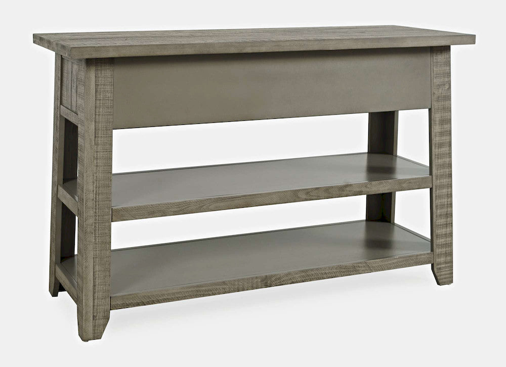 Jofran - Telluride Rustic Distressed Acacia 50in Sofa Table with Drawers and Two Shelves, Driftwood Grey - 2230-14 view 3