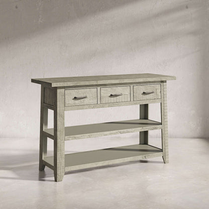 Jofran - Telluride Rustic Distressed Acacia 50in Sofa Table with Drawers and Two Shelves, Driftwood Grey - 2230-14 view 5