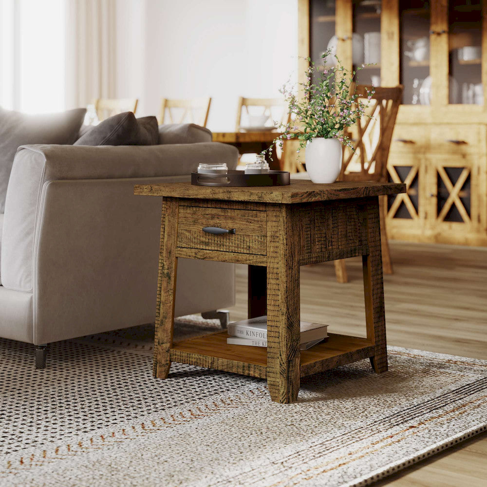 Jofran - Telluride Rustic Distressed Acacia End Table with Storage, Gold - 1800-13 view 11