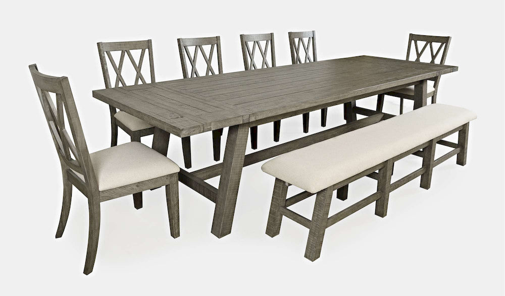Jofran - Telluride Rustic Distressed Pine 127in Trestle Counter Table with Two Leaves, Driftwood Grey - 2231-127 view 6