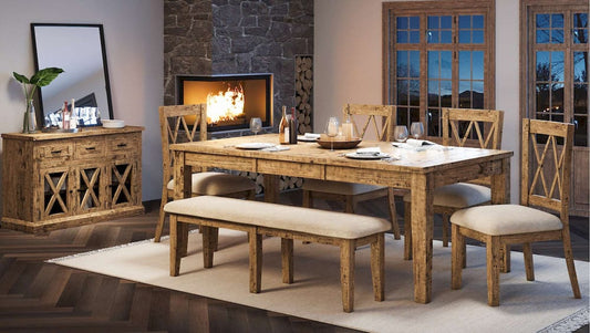 Jofran - Telluride Rustic Distressed Pine 78in Six-Piece Dining Set with Bench - 1801-78D-6 view 1