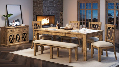 Jofran - Telluride Rustic Distressed Pine 78in Six-Piece Dining Set with Bench - 1801-78D-6 view 7