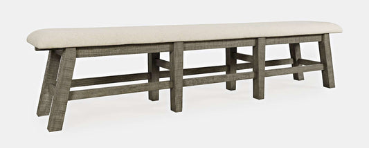 Jofran - Telluride Rustic Distressed Pine 85in Upholstered Dining Bench, Driftwood Gray - 2231-85KD view 2