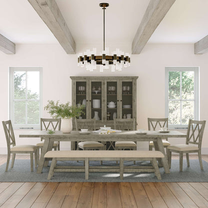 Jofran - Telluride Rustic Distressed Pine 85in Upholstered Dining Bench, Driftwood Gray - 2231-85KD view 4