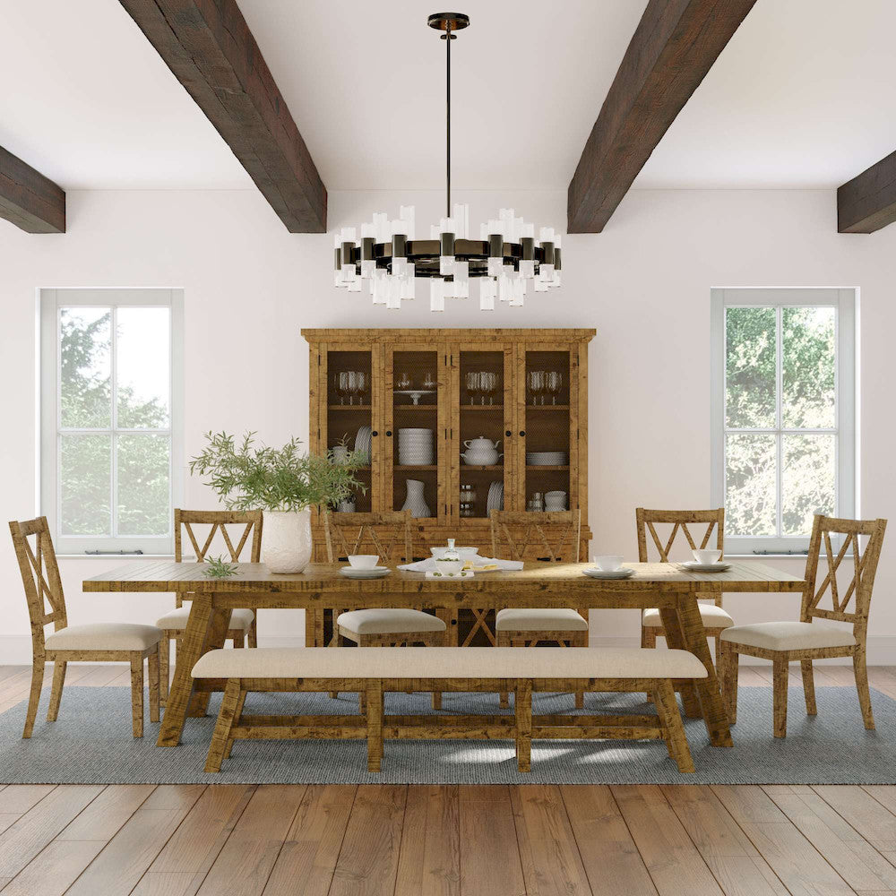 Jofran - Telluride Rustic Distressed Pine 85in Upholstered Dining Bench, Gold - 1801-85KD view 4