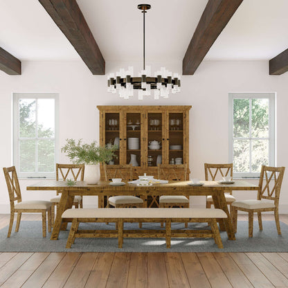 Jofran - Telluride Rustic Distressed Pine 85in Upholstered Dining Bench, Gold - 1801-85KD view 4