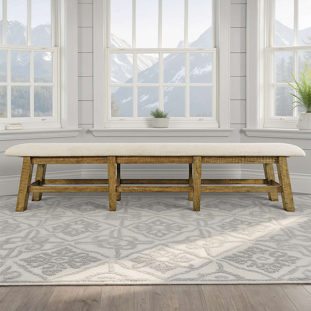 Jofran - Telluride Rustic Distressed Pine 85in Upholstered Dining Bench, Gold - 1801-85KD view 7