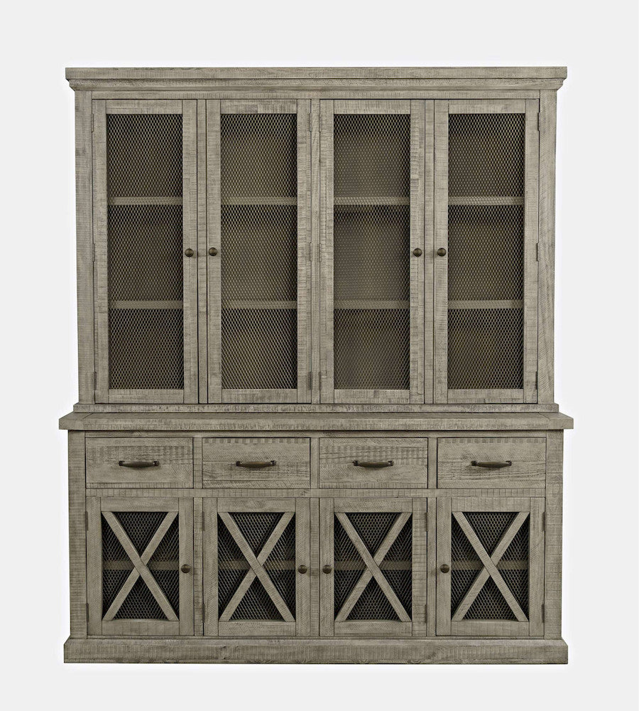 Jofran - Telluride Rustic Distressed Pine Sideboard Buffet Hutch with LED Lights, Driftwood Grey - 2231-7071KT view 1