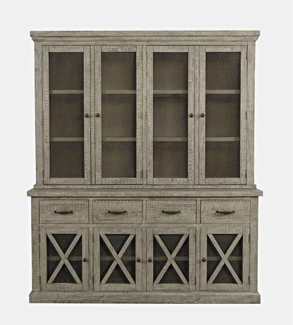 Jofran - Telluride Rustic Distressed Pine Sideboard Buffet Hutch with LED Lights, Driftwood Grey - 2231-7071KT view 1