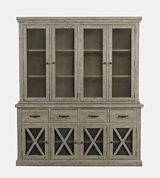 Jofran - Telluride Rustic Distressed Pine Sideboard Buffet Hutch with LED Lights, Driftwood Grey - 2231-7071KT view 1