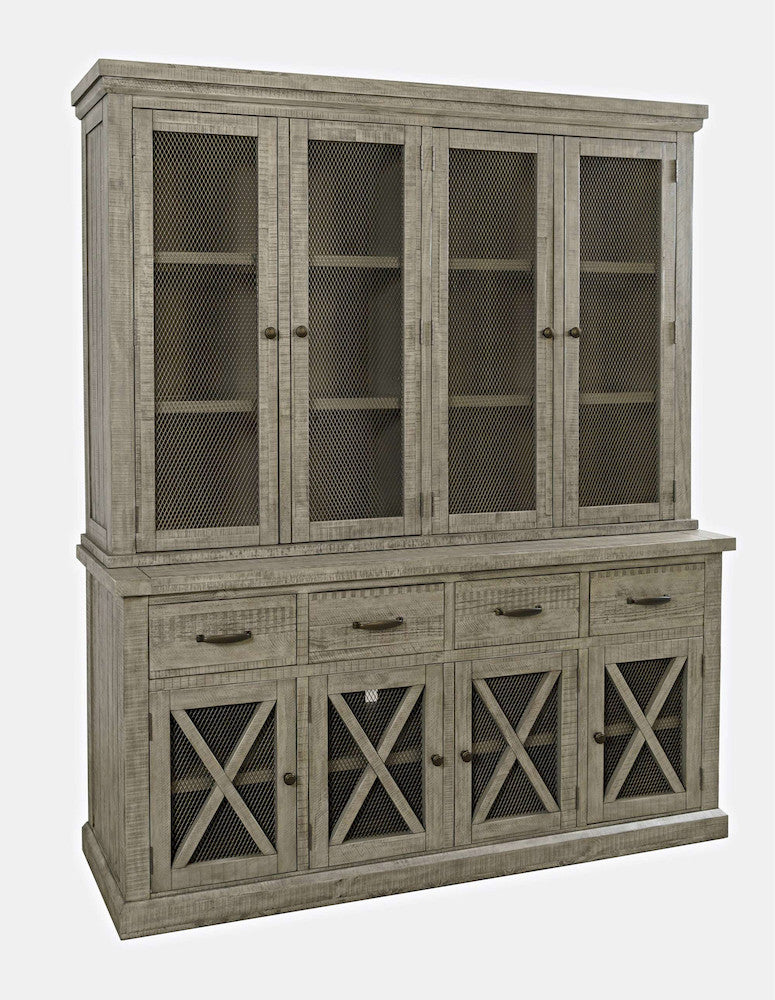 Jofran - Telluride Rustic Distressed Pine Sideboard Buffet Hutch with LED Lights, Driftwood Grey - 2231-7071KT view 2