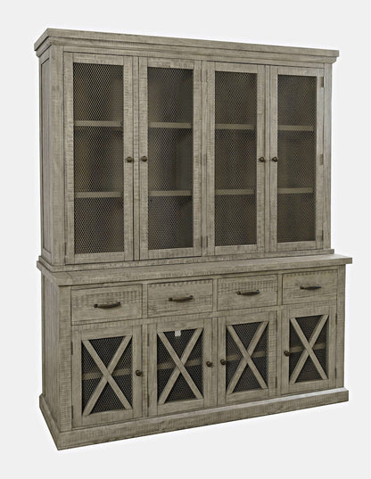 Jofran - Telluride Rustic Distressed Pine Sideboard Buffet Hutch with LED Lights, Driftwood Grey - 2231-7071KT view 2