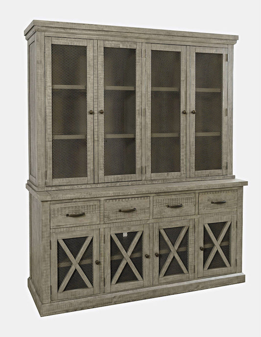 Jofran - Telluride Rustic Distressed Pine Sideboard Buffet Hutch with LED Lights, Driftwood Grey - 2231-7071KT view 2