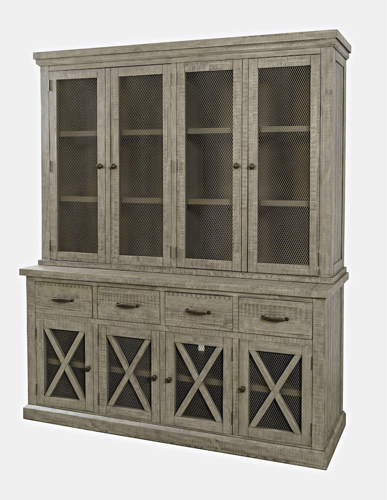 Jofran - Telluride Rustic Distressed Pine Sideboard Buffet Hutch with LED Lights, Driftwood Grey - 2231-7071KT view 3