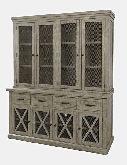 Jofran - Telluride Rustic Distressed Pine Sideboard Buffet Hutch with LED Lights, Driftwood Grey - 2231-7071KT view 3