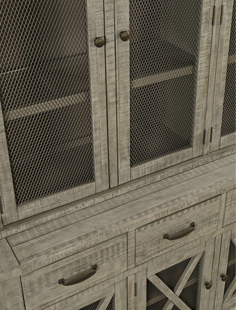 Jofran - Telluride Rustic Distressed Pine Sideboard Buffet Hutch with LED Lights, Driftwood Grey - 2231-7071KT view 5