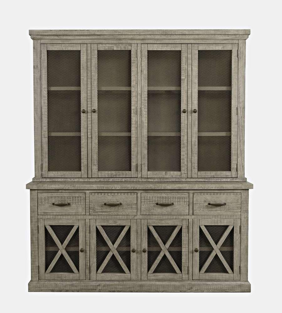 Jofran - Telluride Rustic Distressed Pine Sideboard Buffet Hutch with LED Lights, Driftwood Grey - 2231-7071KT veiw 1