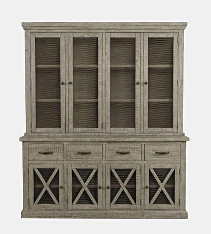 Jofran - Telluride Rustic Distressed Pine Sideboard Buffet Hutch with LED Lights, Driftwood Grey - 2231-7071KT veiw 1