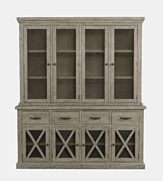 Jofran - Telluride Rustic Distressed Pine Sideboard Buffet Hutch with LED Lights, Driftwood Grey - 2231-7071KT veiw 1