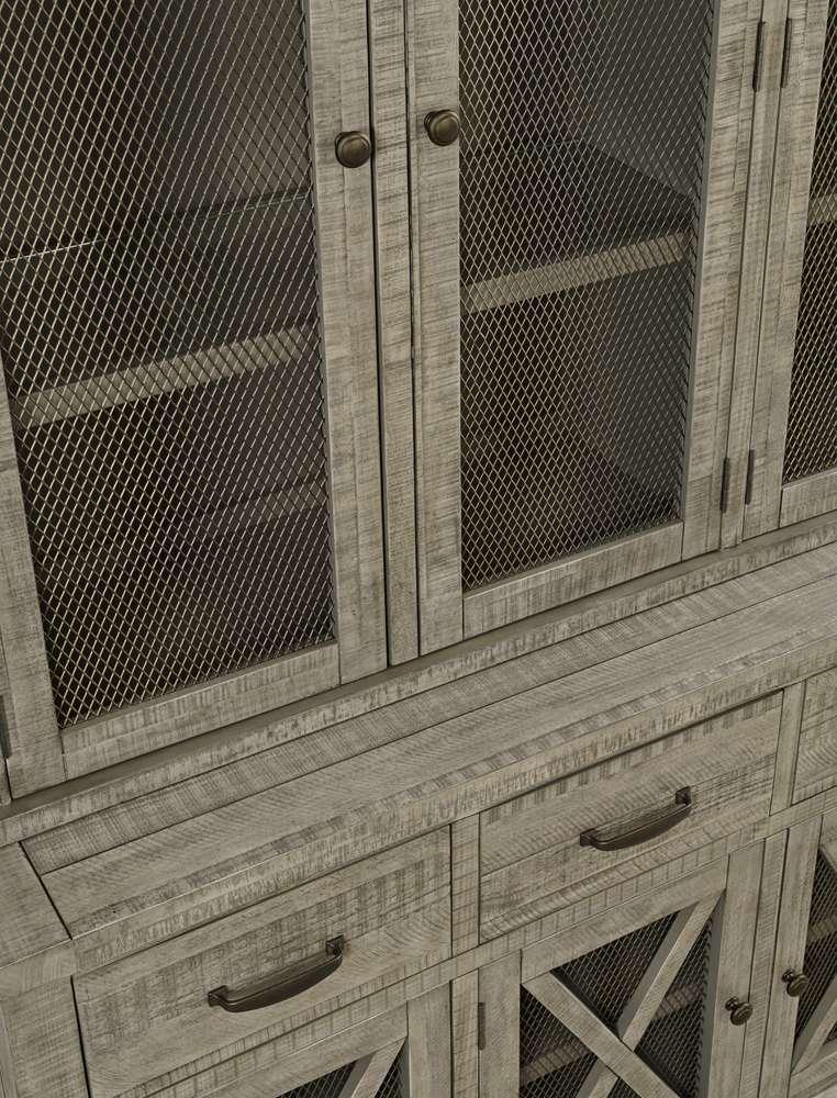 Jofran - Telluride Rustic Distressed Pine Sideboard Buffet Hutch with LED Lights, Driftwood Grey - 2231-7071KT veiw 2