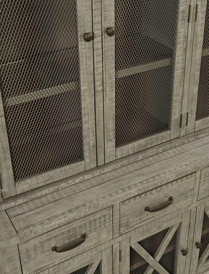 Jofran - Telluride Rustic Distressed Pine Sideboard Buffet Hutch with LED Lights, Driftwood Grey - 2231-7071KT veiw 2