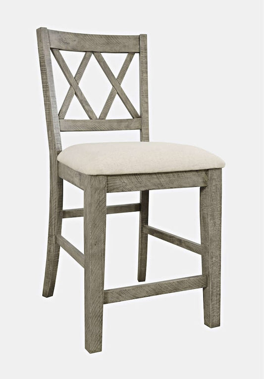 Jofran - Telluride Rustic Distressed Pine Upholstered Counter Stool (Set of 2) Driftwood Grey - 2231-BS420KD view 2