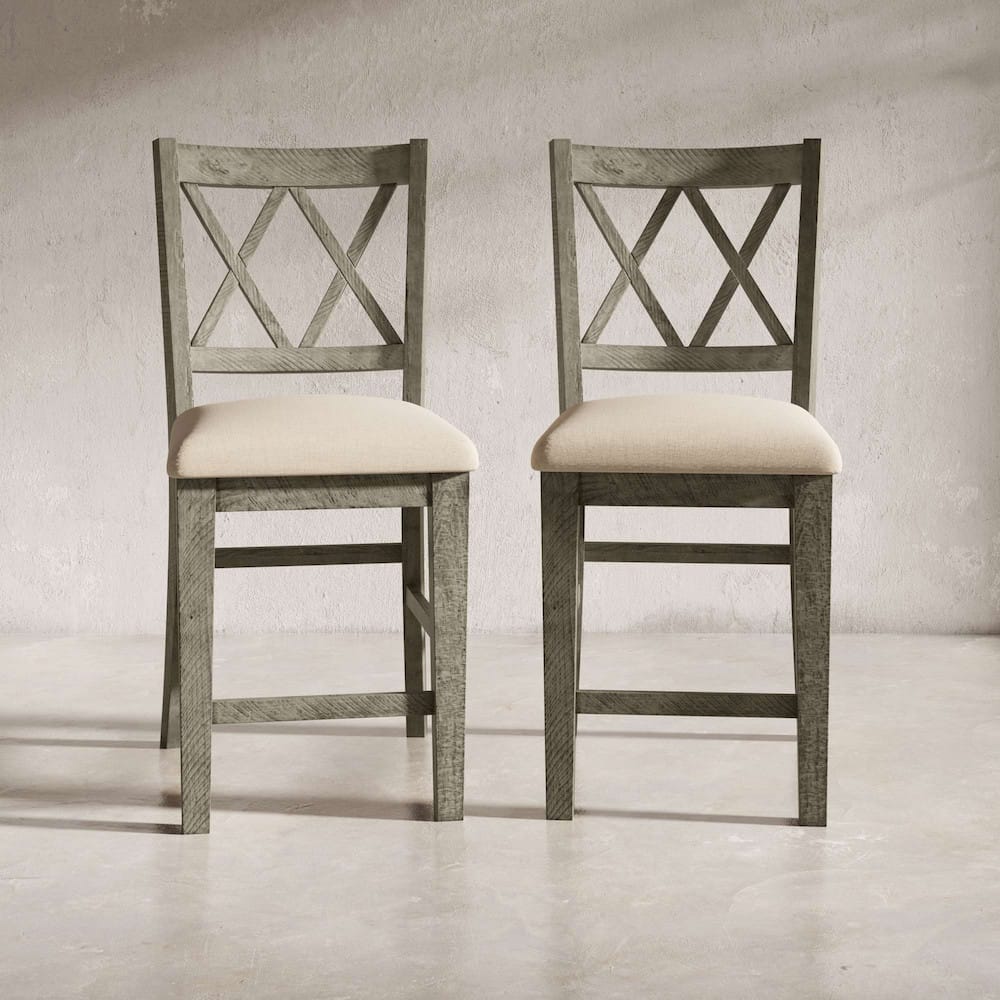 Jofran - Telluride Rustic Distressed Pine Upholstered Counter Stool (Set of 2) Driftwood Grey - 2231-BS420KD view 6