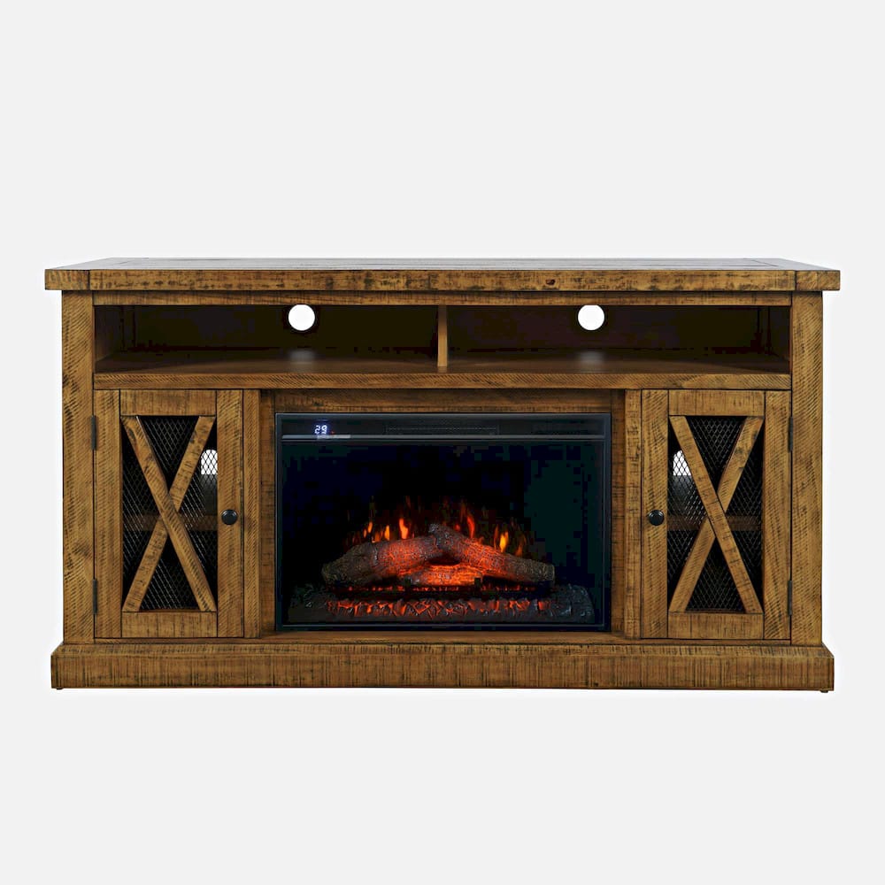 Jofran - Telluride Rustic Solid Pine 60in Storage Console TV Stand with Electric Fireplace, Gold - 1800-FP6032 view 1