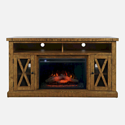 Jofran - Telluride Rustic Solid Pine 60in Storage Console TV Stand with Electric Fireplace, Gold - 1800-FP6032 view 1