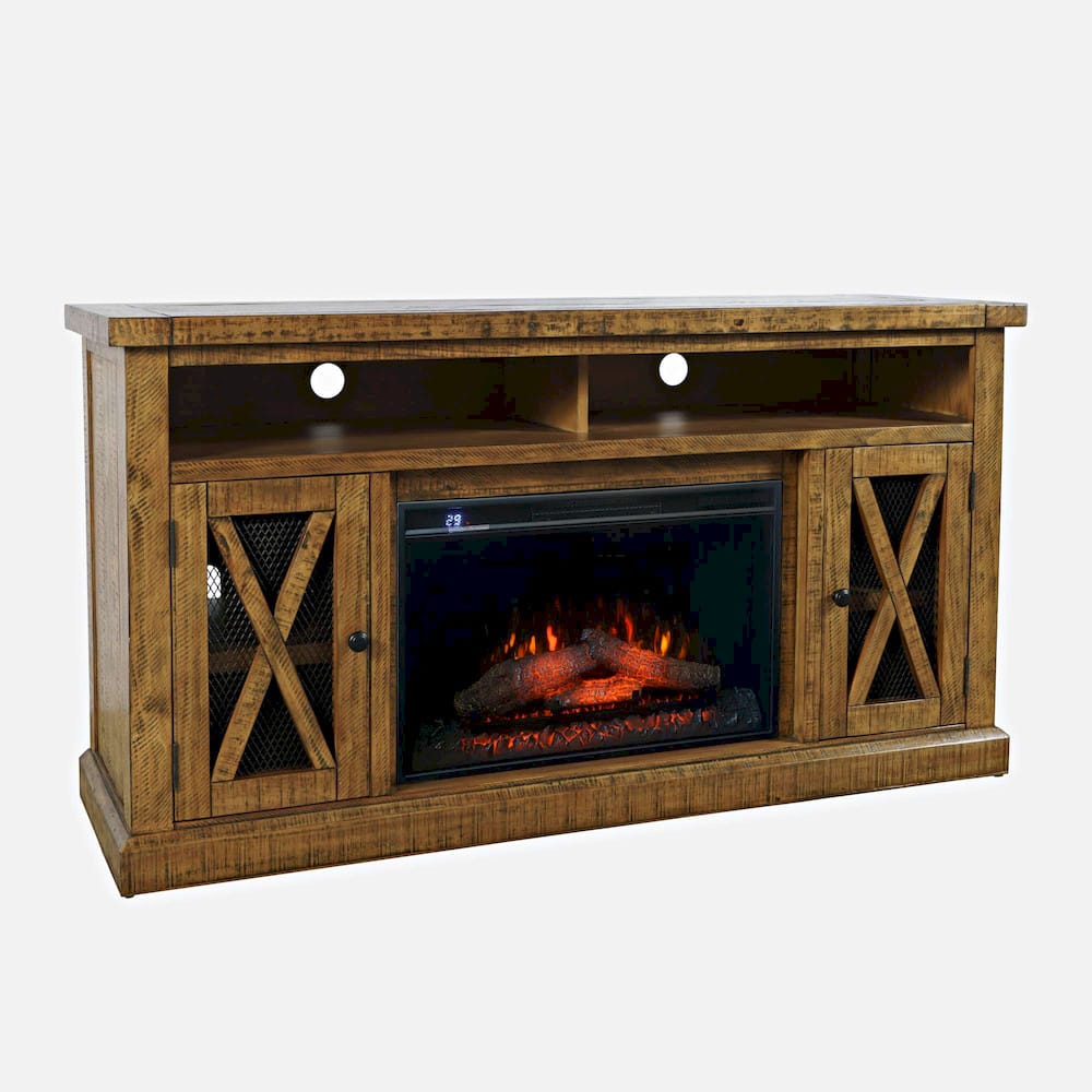 Jofran - Telluride Rustic Solid Pine 60in Storage Console TV Stand with Electric Fireplace, Gold - 1800-FP6032 view 2