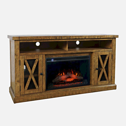 Jofran - Telluride Rustic Solid Pine 60in Storage Console TV Stand with Electric Fireplace, Gold - 1800-FP6032 view 2