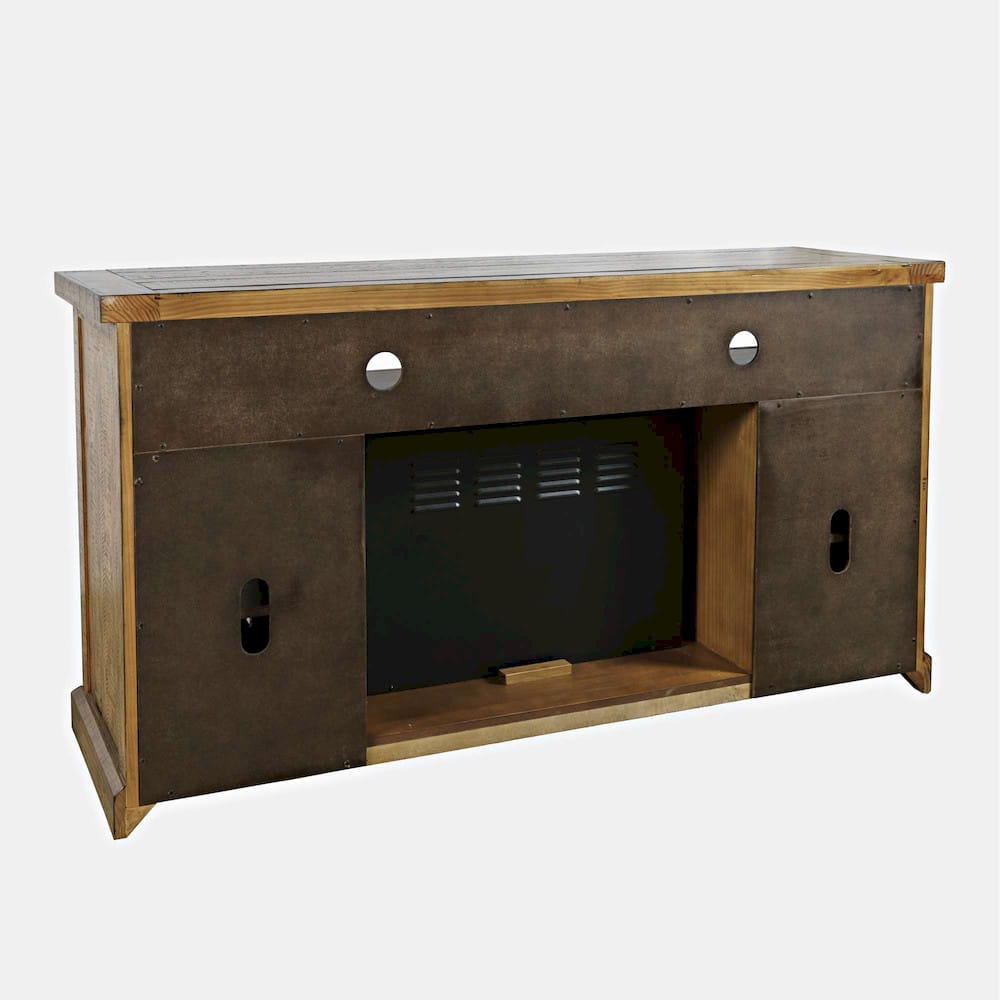 Jofran - Telluride Rustic Solid Pine 60in Storage Console TV Stand with Electric Fireplace, Gold - 1800-FP6032 view 3