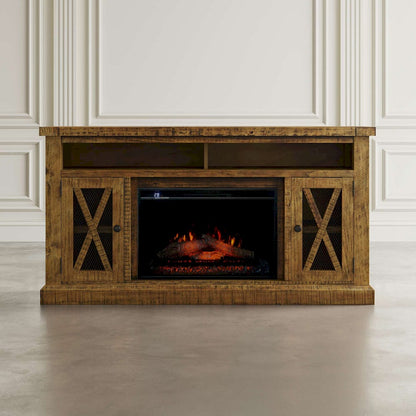 Jofran - Telluride Rustic Solid Pine 60in Storage Console TV Stand with Electric Fireplace, Gold - 1800-FP6032 view 4
