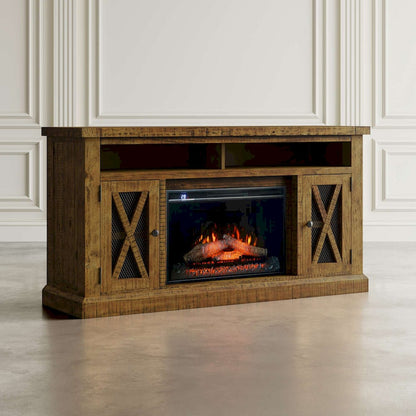 Jofran - Telluride Rustic Solid Pine 60in Storage Console TV Stand with Electric Fireplace, Gold - 1800-FP6032 view 5