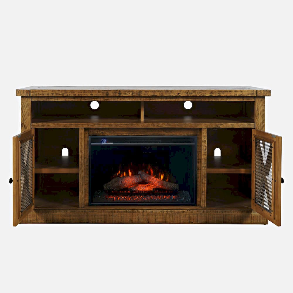 Jofran - Telluride Rustic Solid Pine 60in Storage Console TV Stand with Electric Fireplace, Gold - 1800-FP6032 view 8