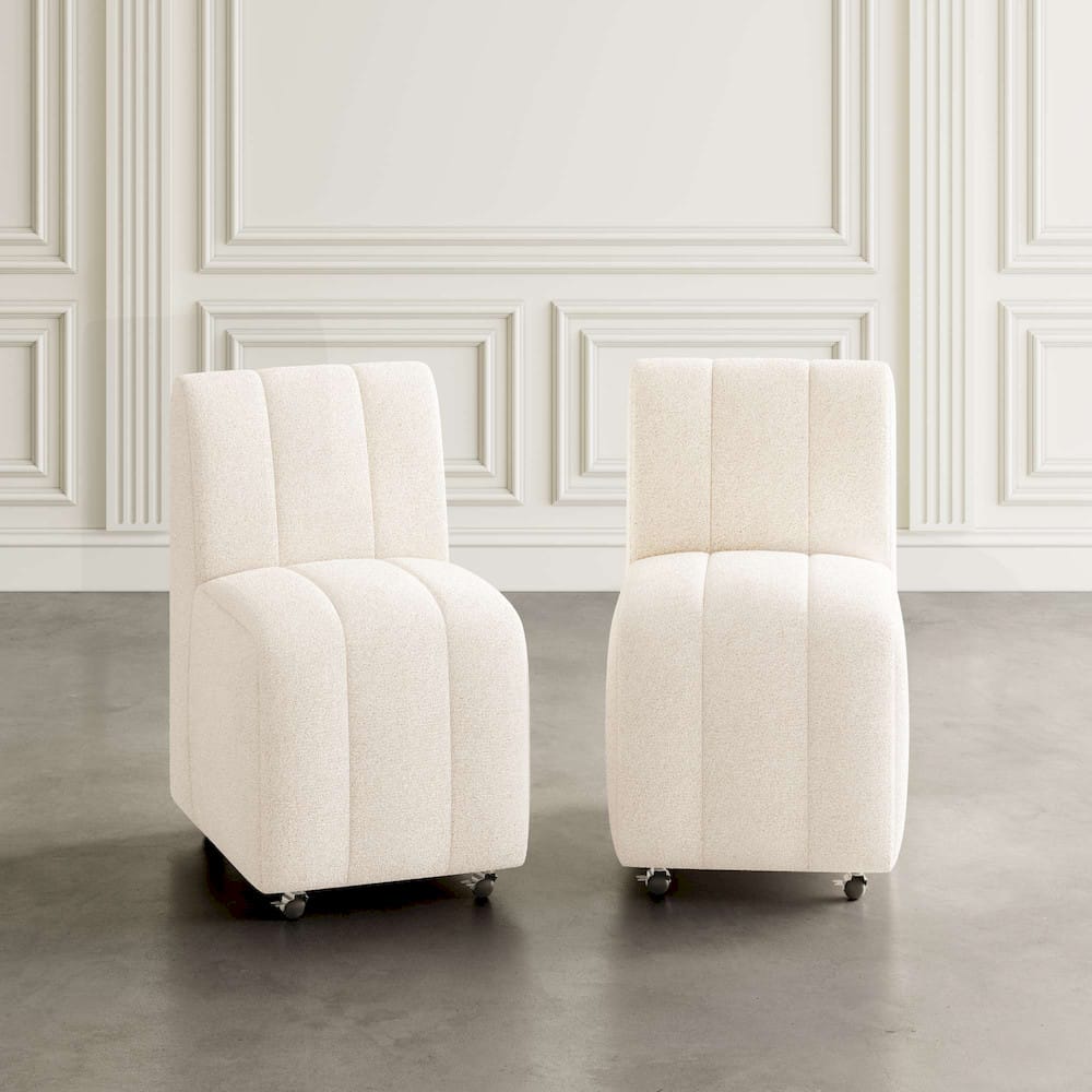 Jofran - Tess Contemporary Modern Ivory Boucle Upholstered Dining Chair with Wheels (Set of 2) Natural Ivory - 2271-TESSCHNAT view 4