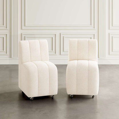 Jofran - Tess Contemporary Modern Ivory Boucle Upholstered Dining Chair with Wheels (Set of 2) Natural Ivory - 2271-TESSCHNAT view 4