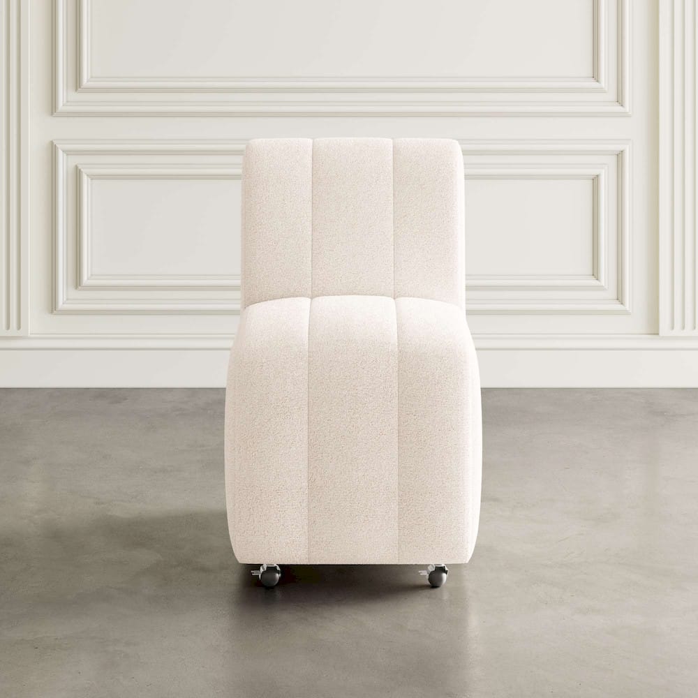 Jofran - Tess Contemporary Modern Ivory Boucle Upholstered Dining Chair with Wheels (Set of 2) Natural Ivory - 2271-TESSCHNAT view 5
