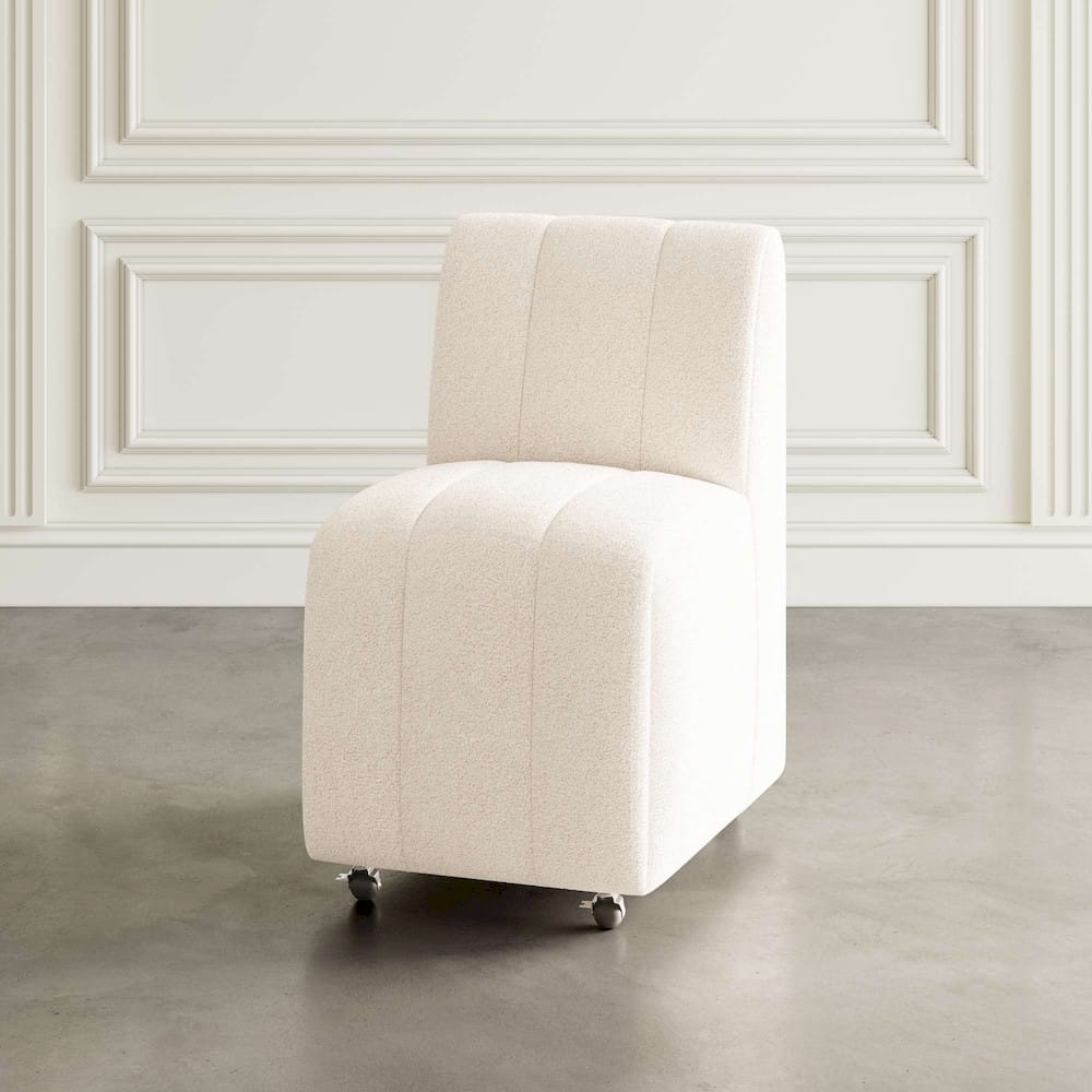 Jofran - Tess Contemporary Modern Ivory Boucle Upholstered Dining Chair with Wheels (Set of 2) Natural Ivory - 2271-TESSCHNAT view 6