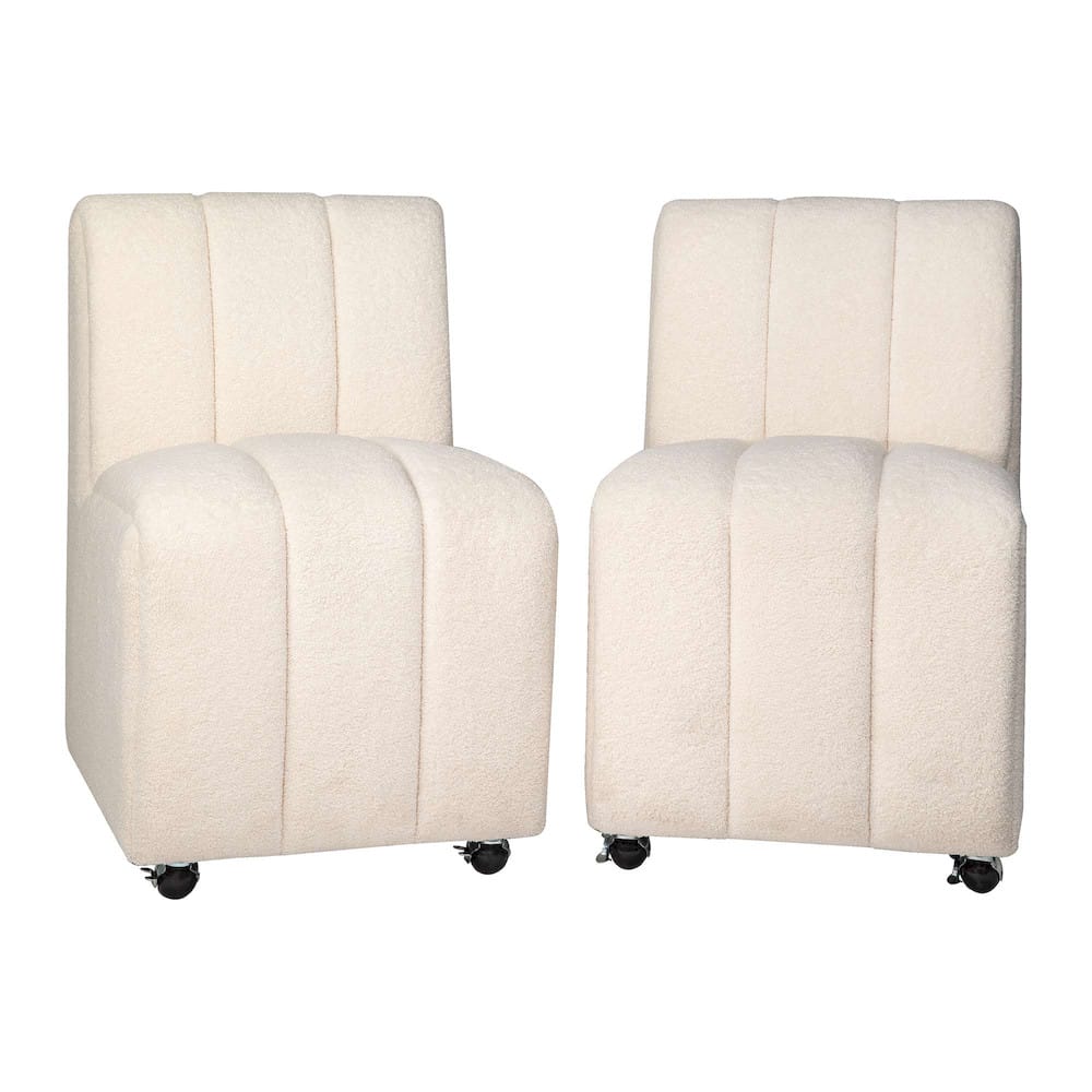 Jofran - Tess Contemporary Modern Ivory Boucle Upholstered Dining Chair with Wheels (Set of 2) Natural Ivory - 2271-TESSCHNAT view 9