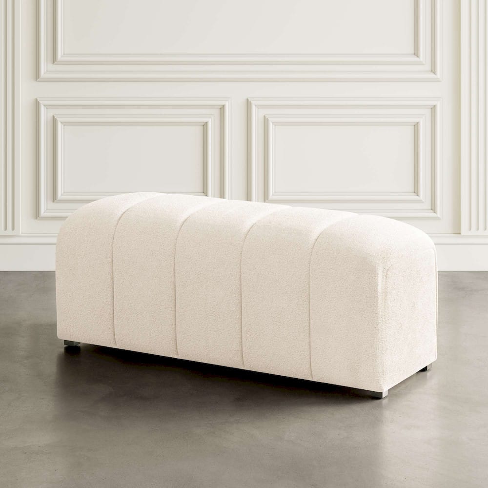 Jofran - Tess Contemporary Modern Ivory Boucle Upholstered Plush Bench, Natural Cream - 2271-TESSBNNAT view 3